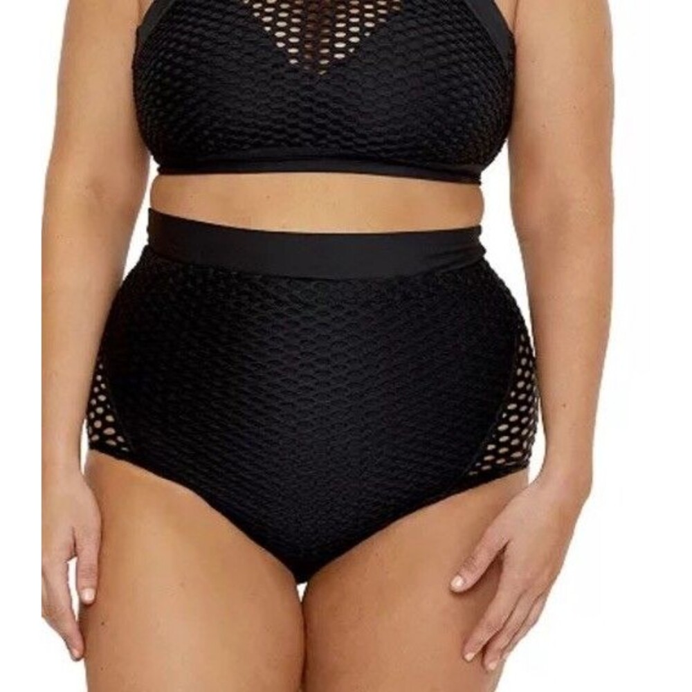 Becca Etc Women's Size 2XL XXL Black High Waist Textured Bikini Bottom Swimwear